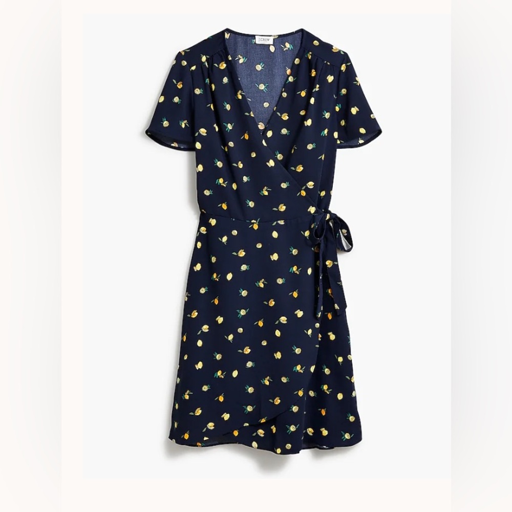 J. Crew Navy Lemon Print Wrap Dress